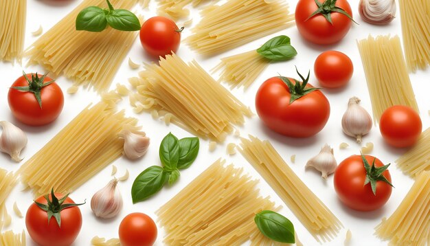 Photo a picture of spaghetti and pasta with tomatoes on a white background