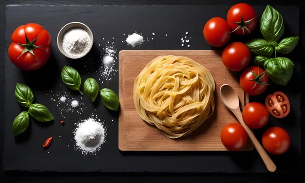 a picture of spaghetti and spaghetti on a cutting board