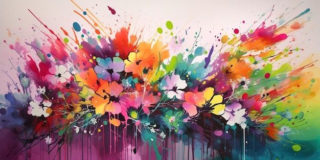 a picture of splattered paint in various colors on a white backdrop