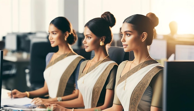 A picture of a Sri lankan office 3 womans in a sari