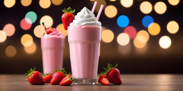 Photo a picture of strawberries and strawberries with a glass of milkshake