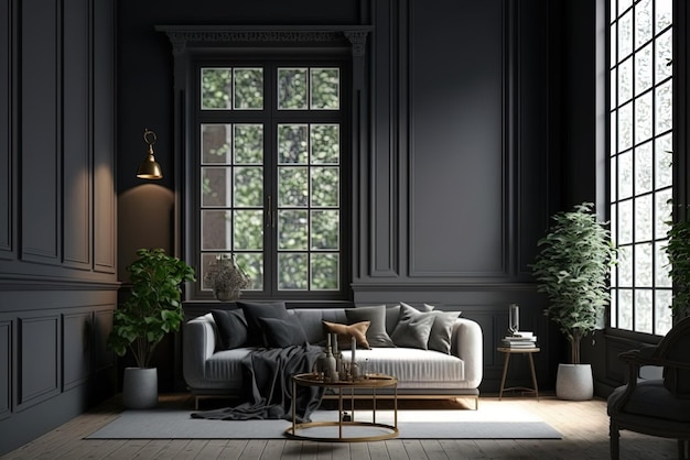 picture of a stunning room with dark gray walls