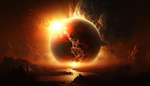 惑星に昇る太陽の写真 ジェネレーティブ AI
