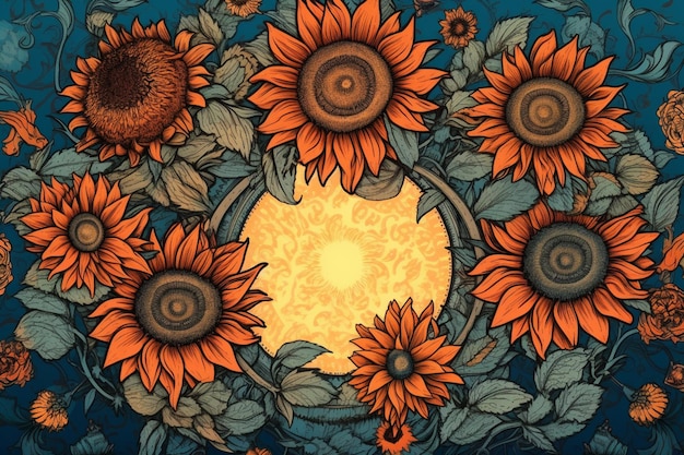 A picture of a sunflower with the word sun on it