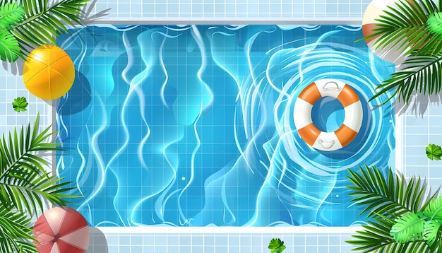 a picture of a swimming pool with a life preserver on the bottom