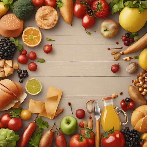 a picture of a table with fruits vegetables and fruits