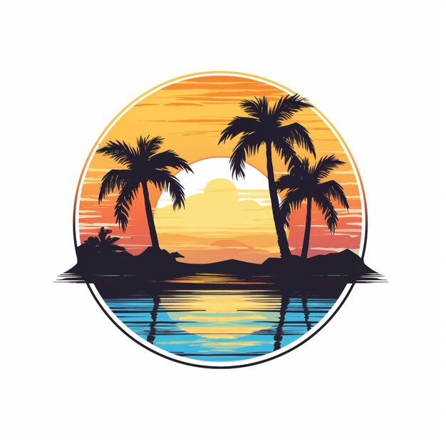 a picture taken from the beach with palm trees and a sunset generative ai