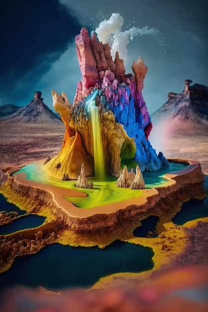 Picture taken from computer screen showing colorful landscape generative ai