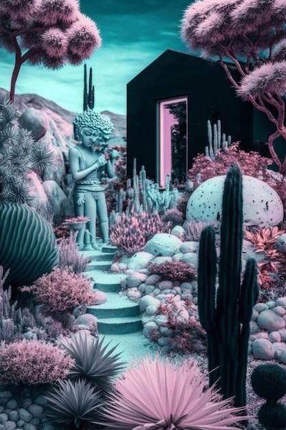 A picture taken from photo of cactus plant in garden generative ai