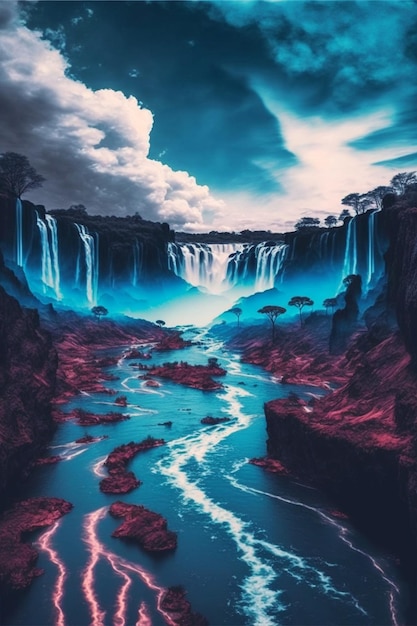 Снимок сделан с фотографии водопада в средней горе, созданной ИИ.