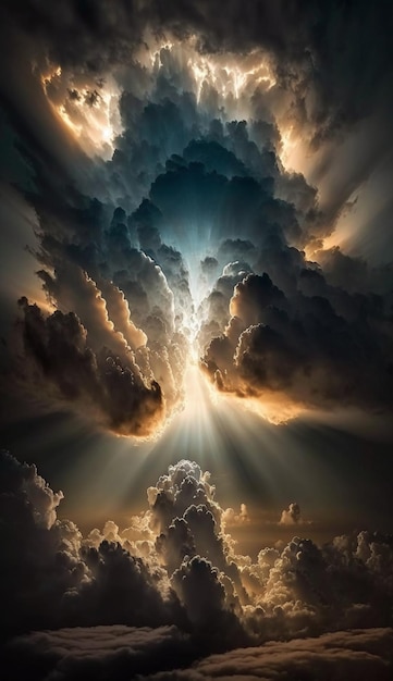 구름으로 가득 찬 생성 인공 지능의 하늘에서 찍은 사진