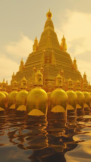 Photo a picture of a temple with the reflection of the buddha in the water