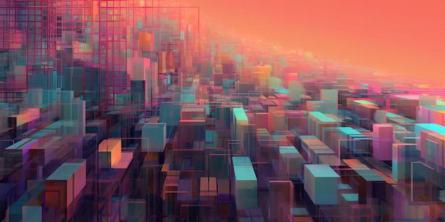 a picture that is purely abstract yet depicts a city with buildings