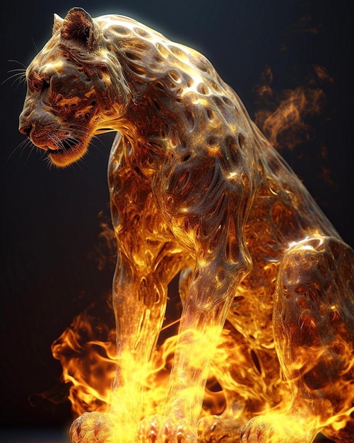 A picture of a tiger on fire with the word fire on it