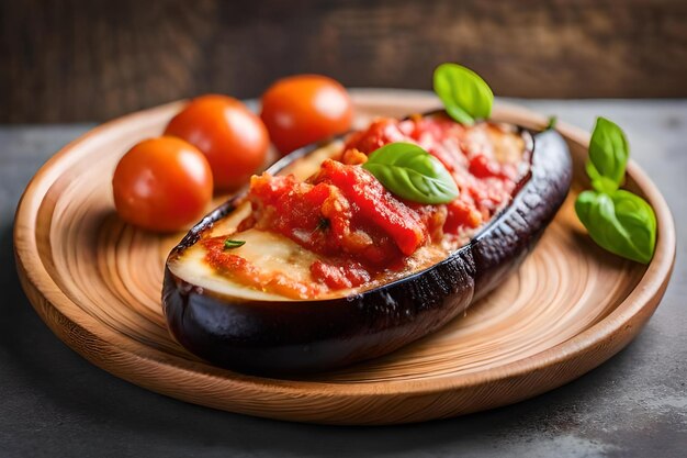 Foto un'immagine di un pomodoro e una salsa di pomodoro su un piatto.