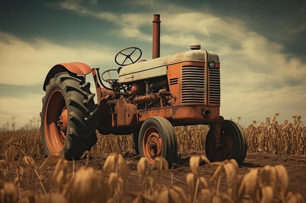 a picture of a tractor with a sign in the background.