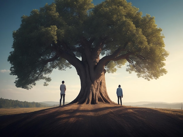 A picture of a tree with a person standing unde