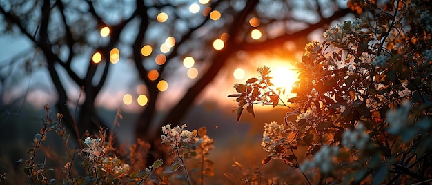 Foto un'immagine di un albero con il sole che tramonta sullo sfondo