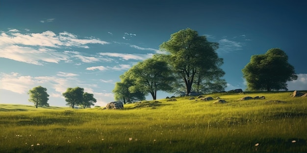 a picture of trees and a grassy meadow