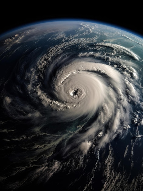 A picture of a tropical cyclone over the earth.