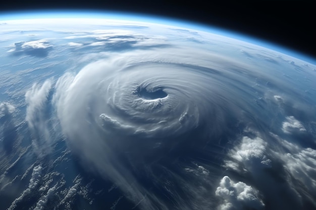 A picture of a tropical cyclone over the earth.