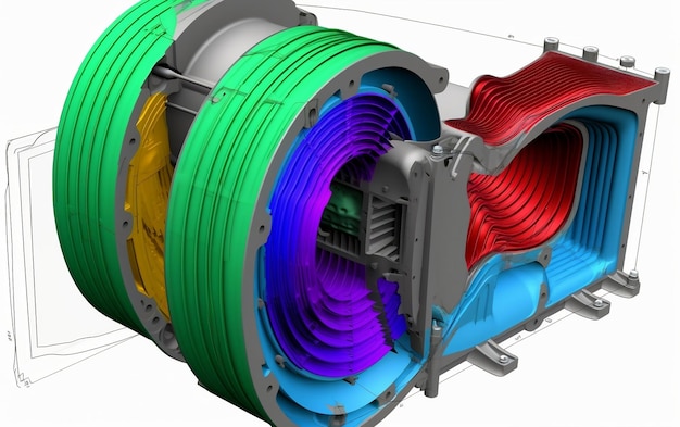 A picture of a turbine with different colors.