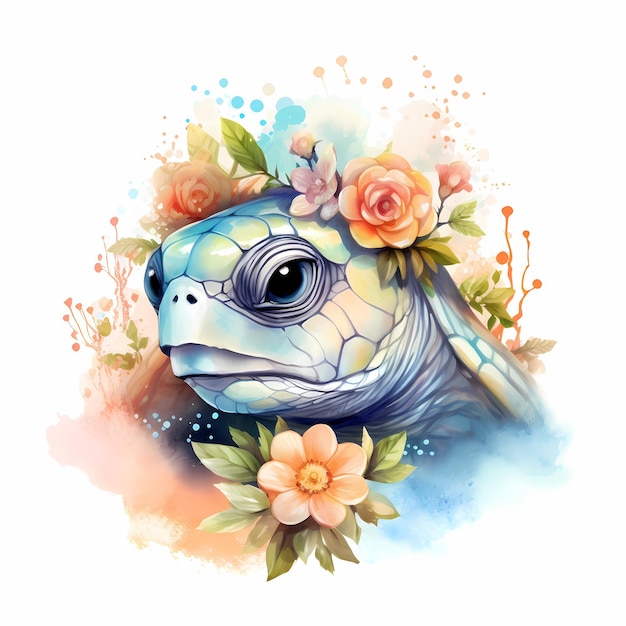 a picture of a turtle with flowers on it