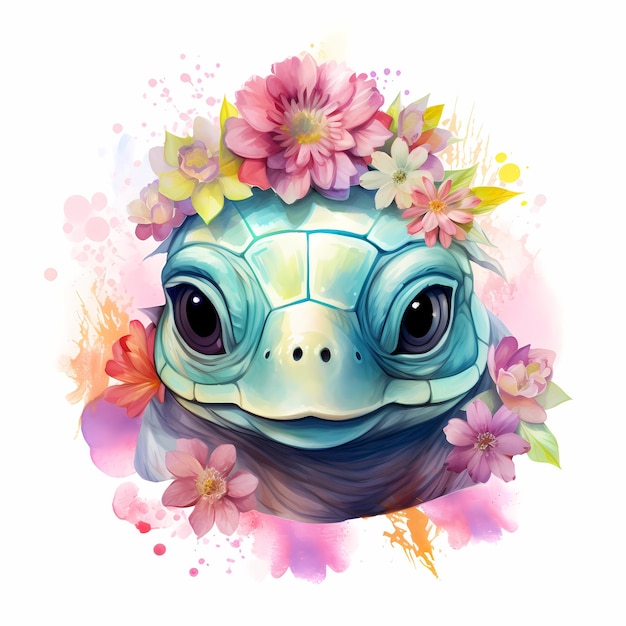 a picture of a turtle with flowers on it