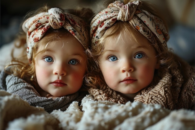 Photo picture of twins people close up portrait