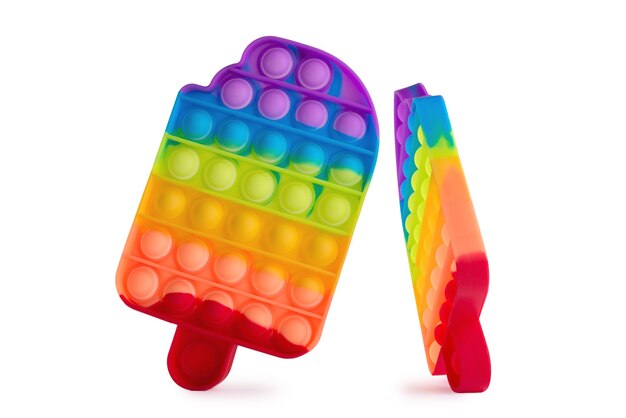 Picture of two antistress fidget toys with popsicle shape isolated on white background.