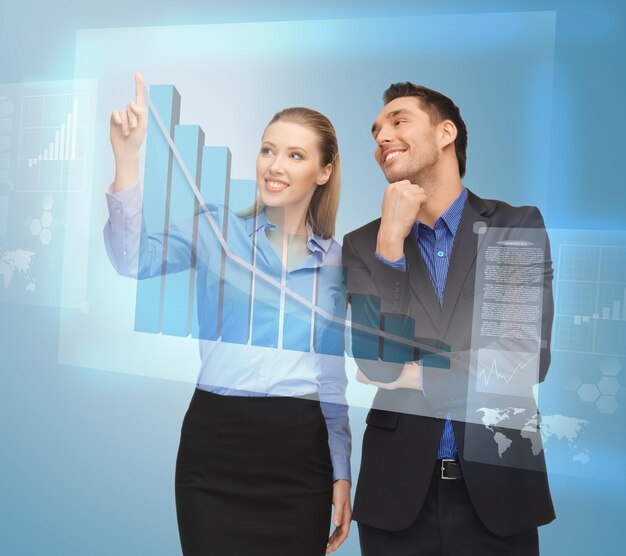 picture of two business people working with virtual screen