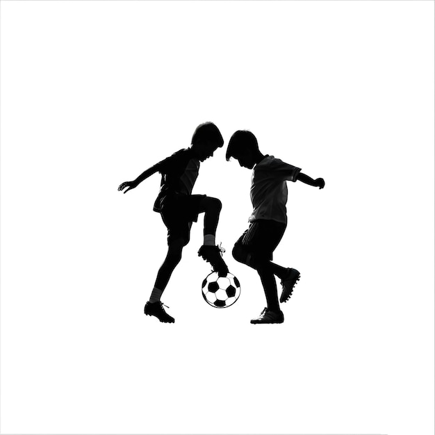 サッカーボールで遊んでいる2人の子供の写真