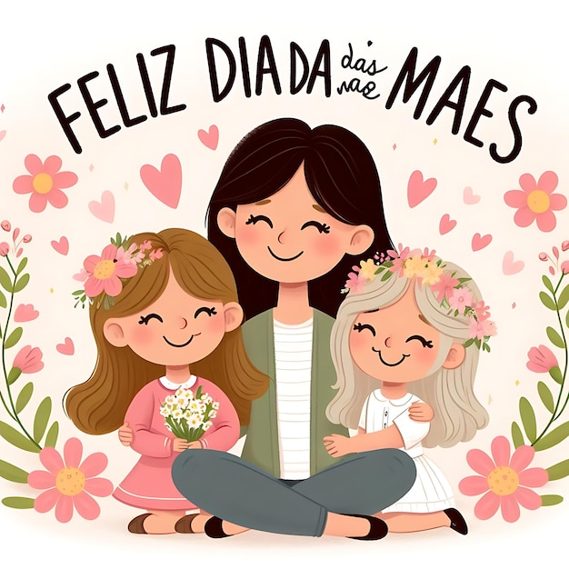 Photo a picture of two girls and a girl mothers day lettering in spanish