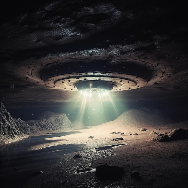 A picture of a ufo with a light on it