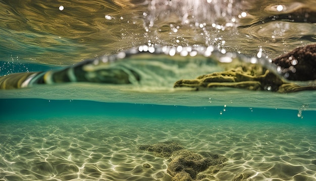 Foto un'immagine di una scena sottomarina con un'onda e una roccia nell'acqua