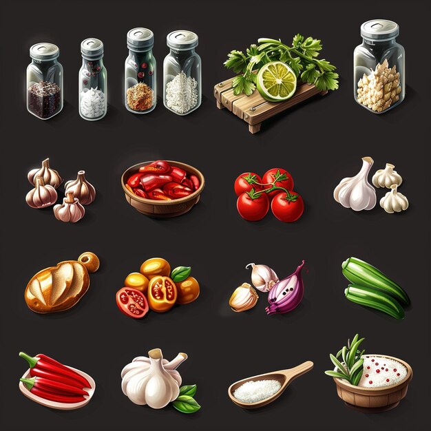 a picture of a variety of vegetables including onions herbs and spices