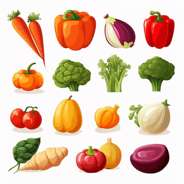 a picture of vegetables including carrots, broccoli, carrots, and onions.