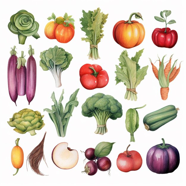 a picture of vegetables including radishes, tomatoes, broccoli, and onions.