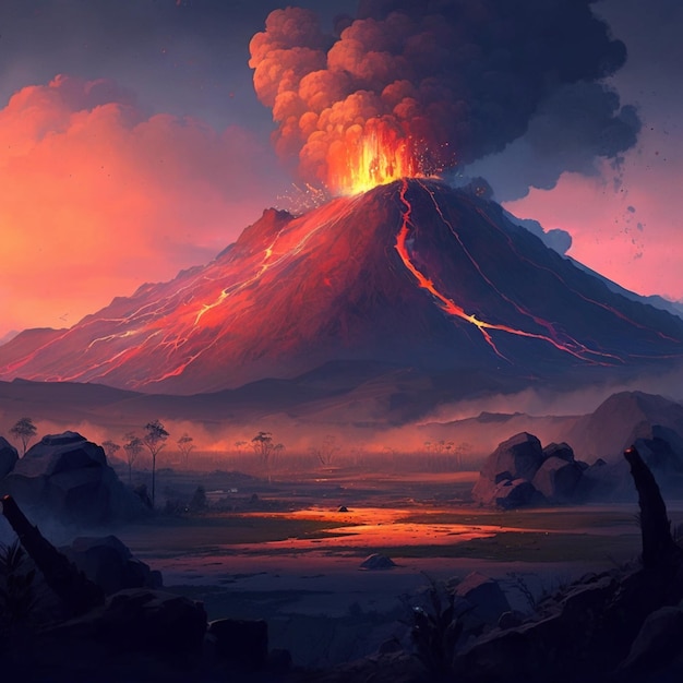 A picture of a volcano with the word volcano on it