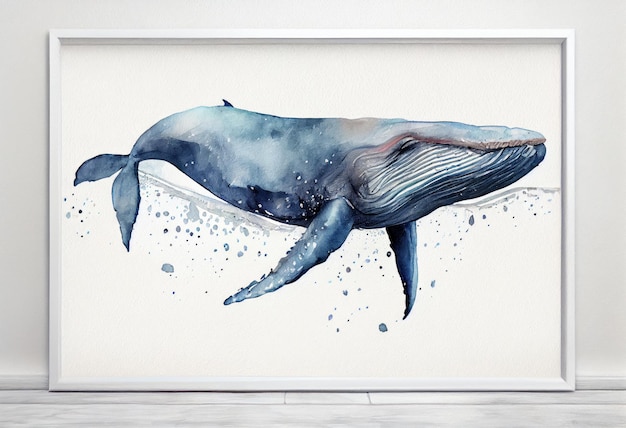 Picture of a watercolor drawing of a blue whale Generative AI