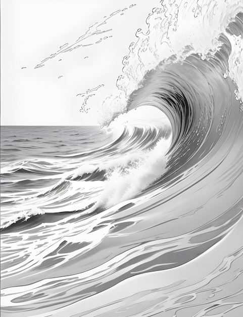 Foto una foto di un'onda che proviene dall'oceano per bambini da colorare