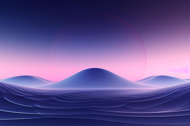 a picture of a wave with a pink and purple sunset3d rendering product display luxury glowing backgr