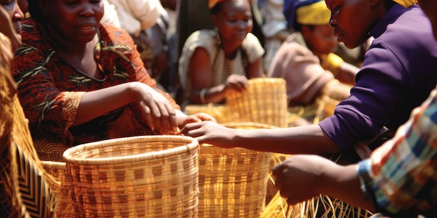 Picture of weaving a traditional basket at an african city