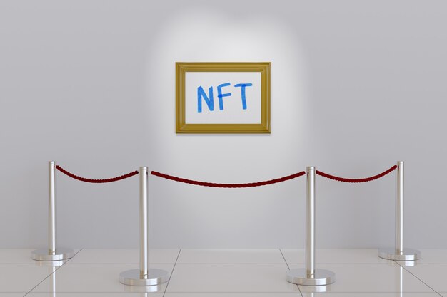 Photo picture with the text ntf on the wall of a museum.