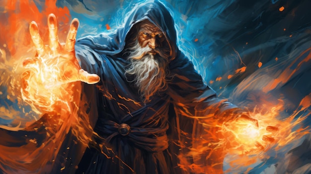 Picture of wizard holding fireball fire mage