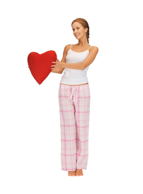 picture of woman in cotton pajamas with big heart