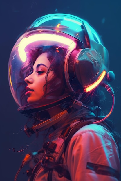 Picture of a woman dressed in a glowing space suit generative AI