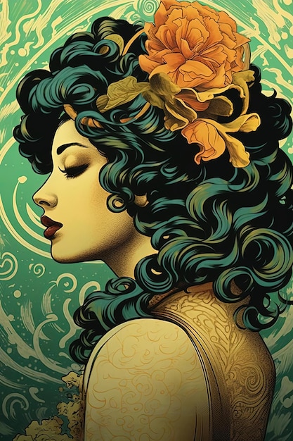 picture of a woman in the style of nature inspired art nouveau