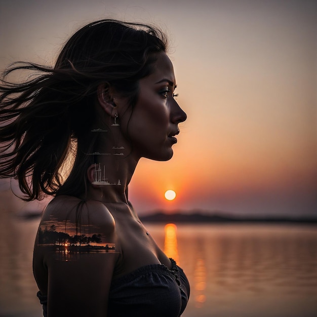 Photo picture of a woman watching the sunset