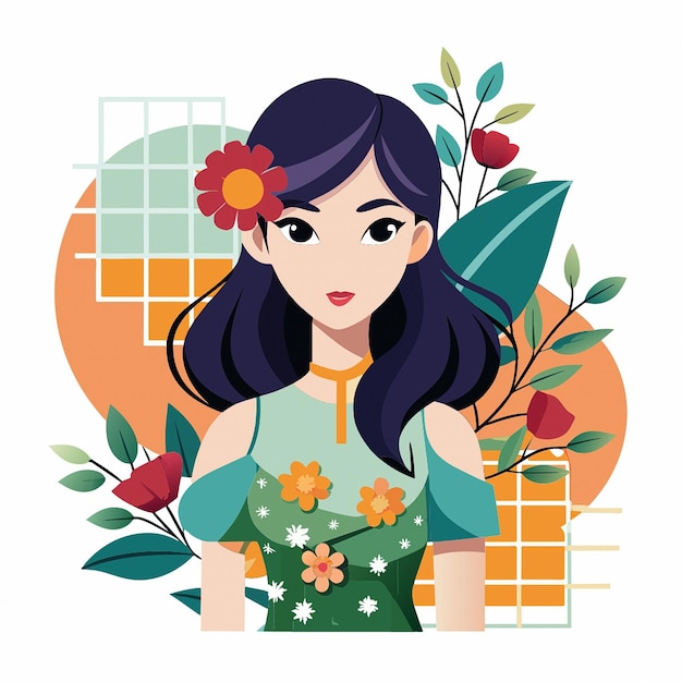 a picture of a woman with flowers and a picture of a woman in a floral dress